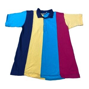 Vintage Polo Shirt Mens Medium Colorblock Multicolor 90s Cotton Retro Casual Y2K